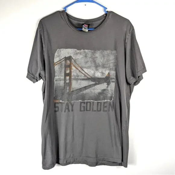 Junk Food T Shirt Mens M Stay Golden Graphic Tee Golden Gate Bridge USA Cotton - Picture 2 of 5